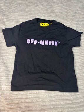 Off-White Kids Black Tee with Lilac Logo